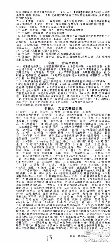 2020年学生课程精巧训练课堂创新学练测语文九年级下RJ人教版参考答案