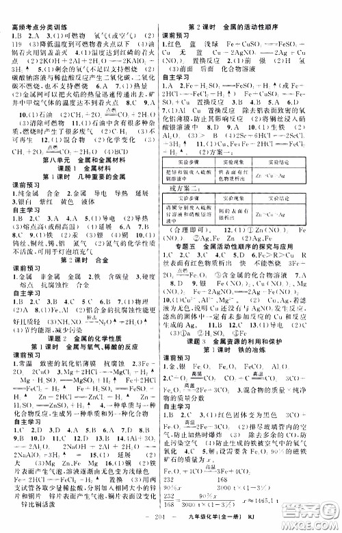 2020年学生课程精巧训练课堂创新学练测化学九年级下RJ人教版参考答案