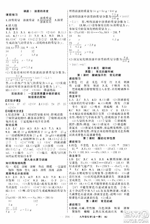 2020年学生课程精巧训练课堂创新学练测化学九年级下RJ人教版参考答案 2020年学生课程精巧训练课堂创新学练测化学九年级下RJ人教版参考答案