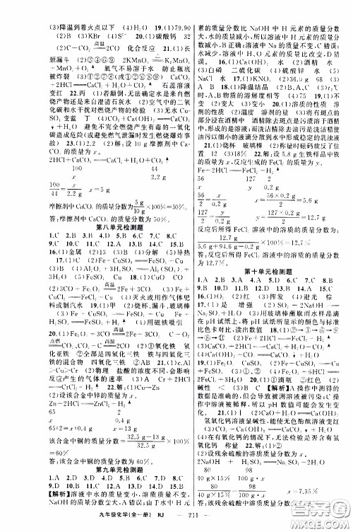 2020年学生课程精巧训练课堂创新学练测化学九年级下RJ人教版参考答案