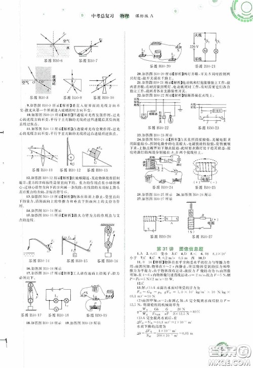 广西教育出版社2020中考先锋中考总复习物理课标版A答案
