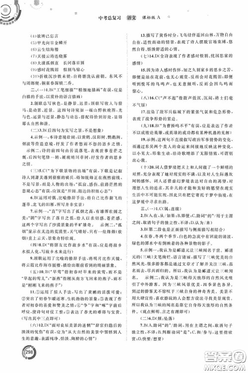 广西教育出版社2020中考先锋中考总复习语文课标版A答案