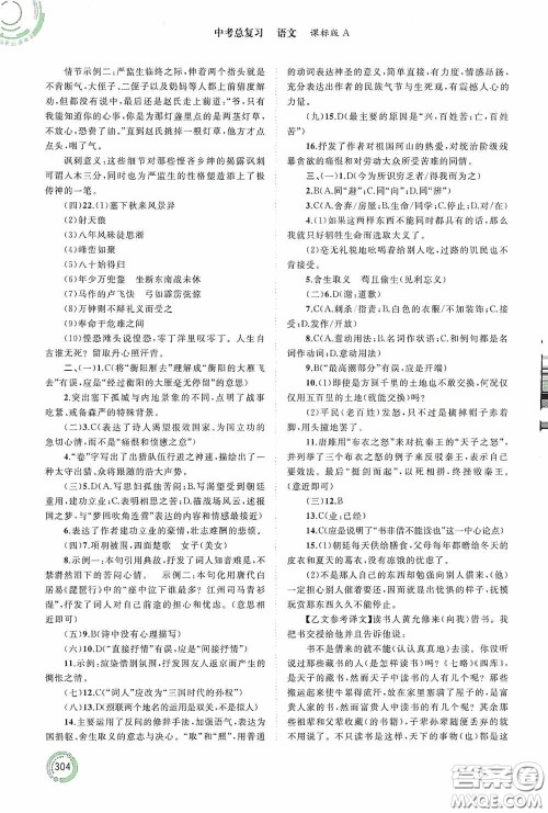 广西教育出版社2020中考先锋中考总复习语文课标版A答案