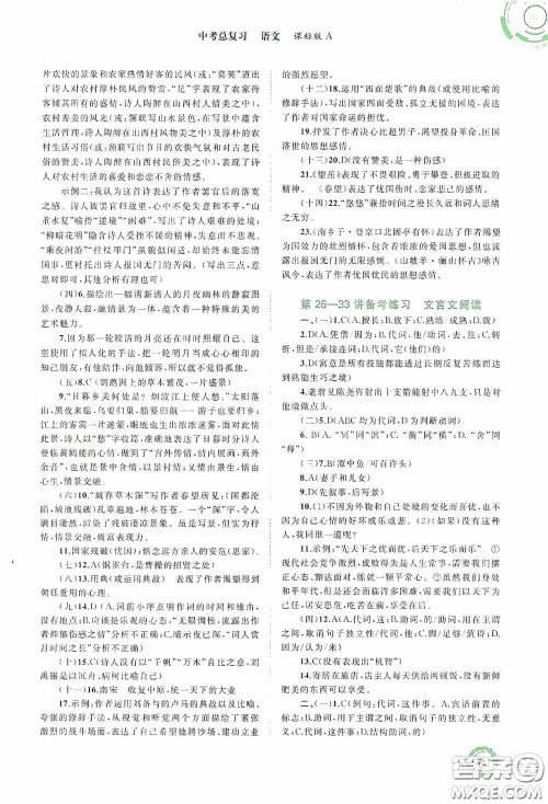 广西教育出版社2020中考先锋中考总复习语文课标版A答案