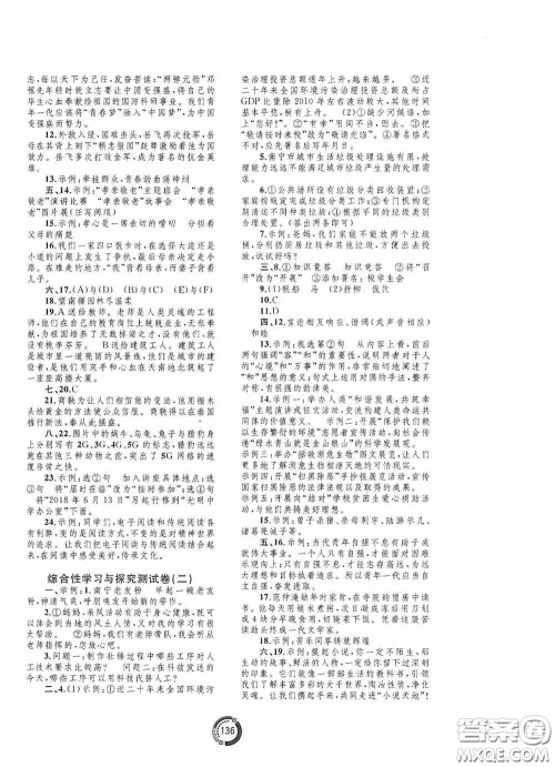 2020中考先锋中考总复习配套测试卷语文课标版A答案