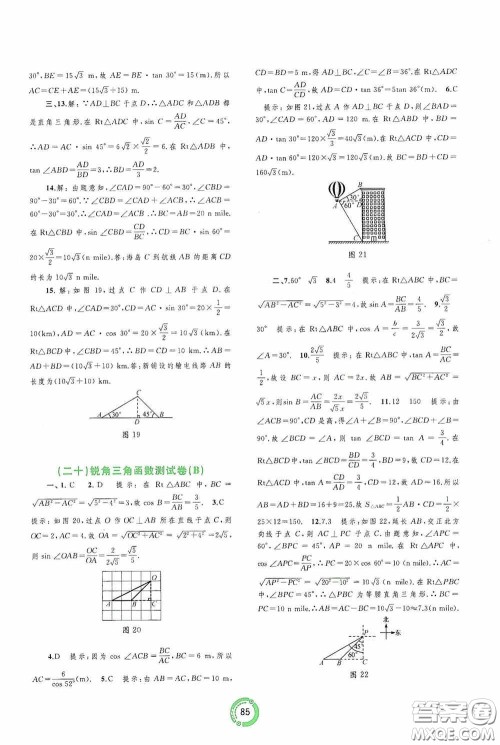 广西教育出版社2020中考先锋中考总复习配套测试卷数学课标A版答案