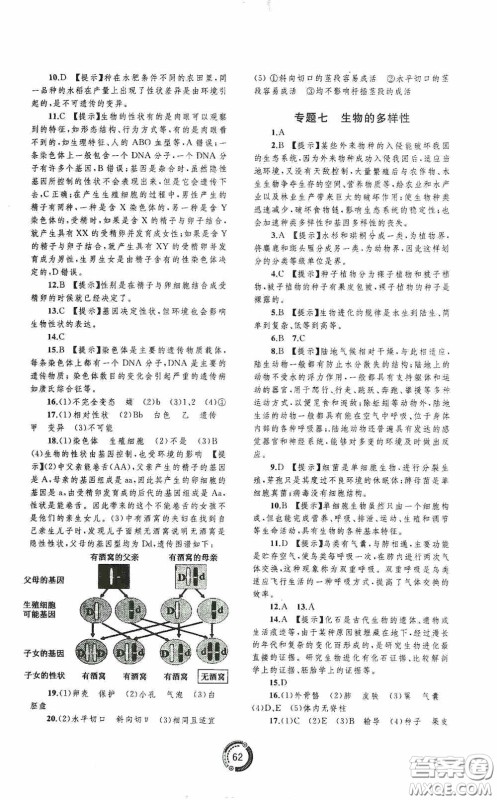 广西教育出版社2020中考先锋中考总复习配套测试卷生物课标版C答案