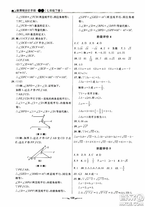 辽宁师范大学出版社2021新课程评价手册七年级数学下册人教版答案