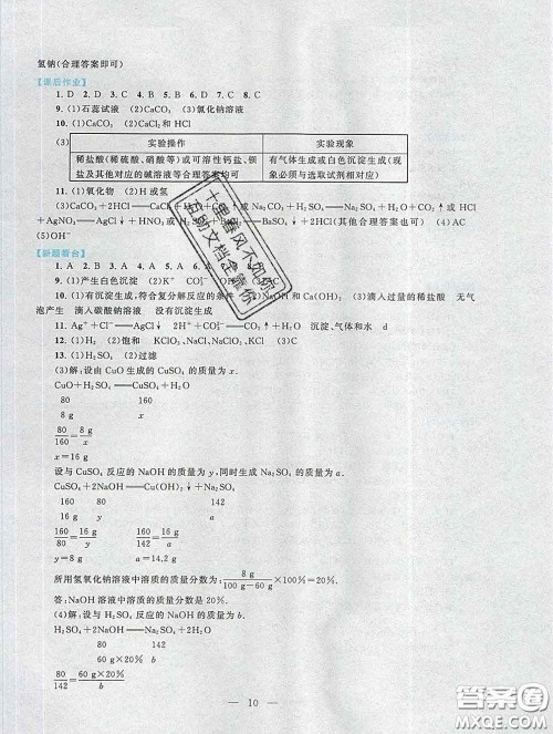 2020新版启东黄冈作业本九年级化学下册人教版答案