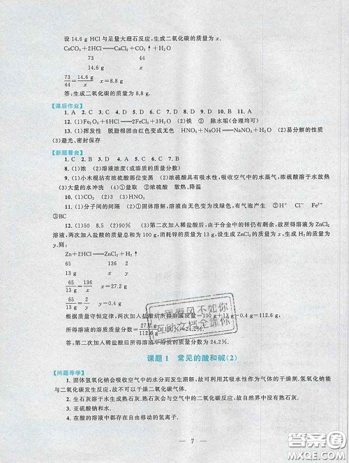 2020新版启东黄冈作业本九年级化学下册人教版答案