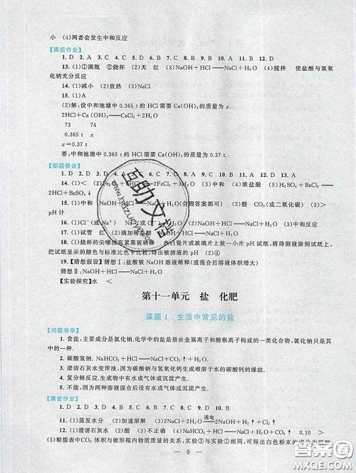 2020新版启东黄冈作业本九年级化学下册人教版答案