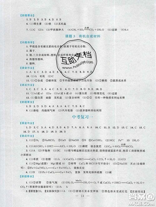 2020新版启东黄冈作业本九年级化学下册人教版答案