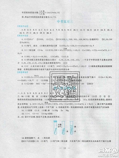 2020新版启东黄冈作业本九年级化学下册人教版答案