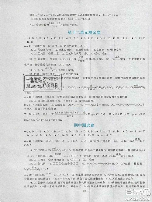 2020新版启东黄冈作业本九年级化学下册人教版答案