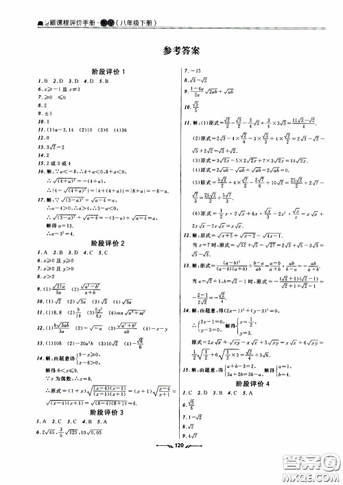 2020年新课程评价手册数学八年级下册人教版参考答案 2020年新课程评价手册数学八年级下册人教版参考答案