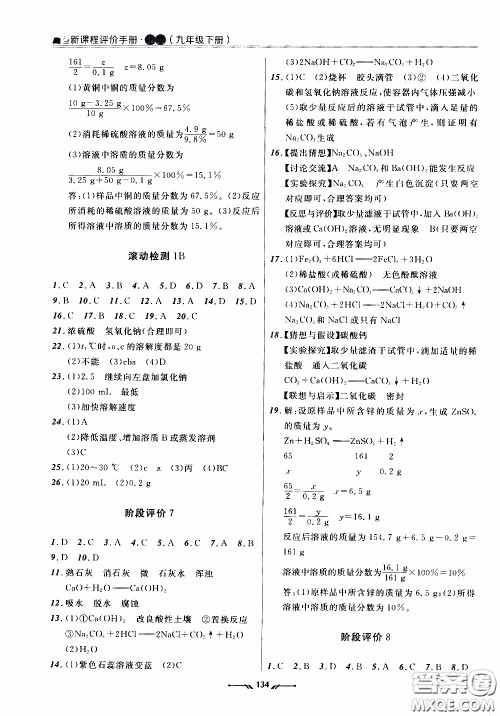 辽宁师范大学出版社2021新课程评价手册九年级化学下册答案