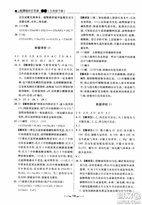 辽宁师范大学出版社2021新课程评价手册九年级化学下册答案
