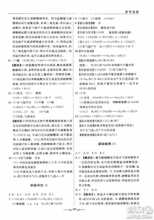 辽宁师范大学出版社2021新课程评价手册九年级化学下册答案