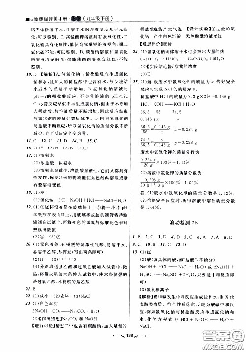 辽宁师范大学出版社2021新课程评价手册九年级化学下册答案