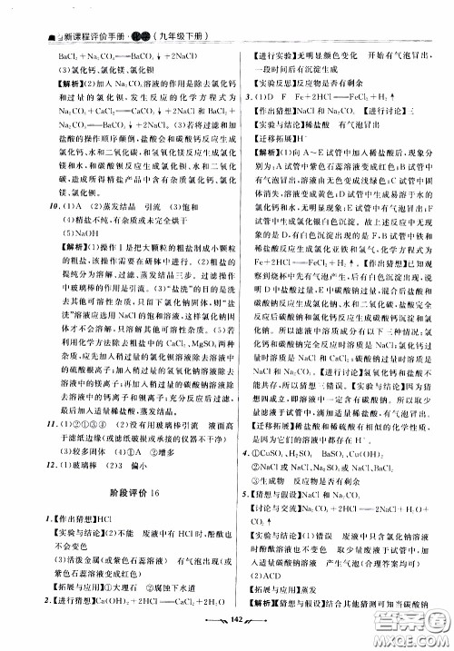 2020年新课程评价手册化学九年级下册人教版参考答案