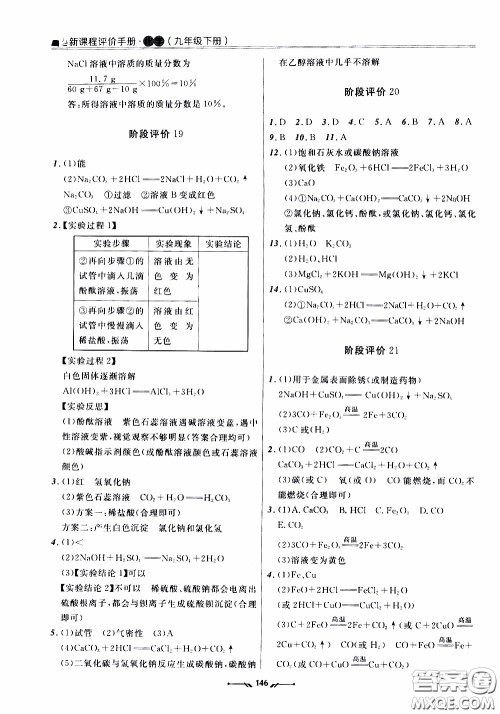 辽宁师范大学出版社2021新课程评价手册九年级化学下册答案