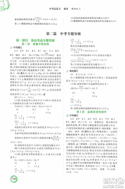 广西教育出版社2020中考先锋中考总复习化学课标版A答案