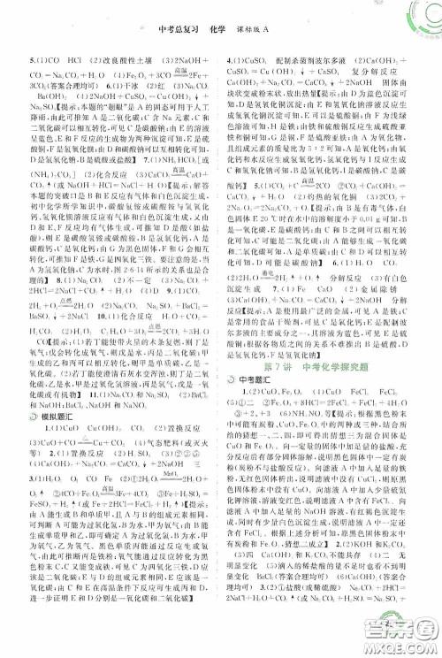 广西教育出版社2020中考先锋中考总复习化学课标版A答案 广西教育出版社2020中考先锋中考总复习化学课标版A答案