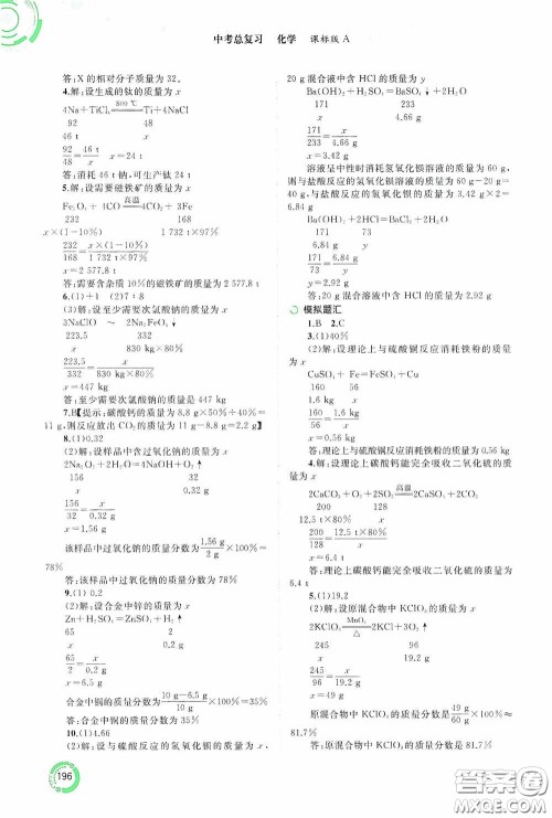 广西教育出版社2020中考先锋中考总复习化学课标版A答案