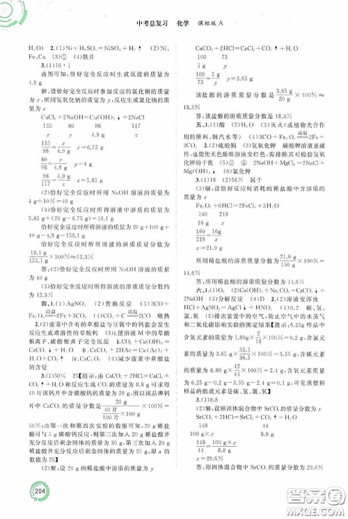 广西教育出版社2020中考先锋中考总复习化学课标版A答案 广西教育出版社2020中考先锋中考总复习化学课标版A答案