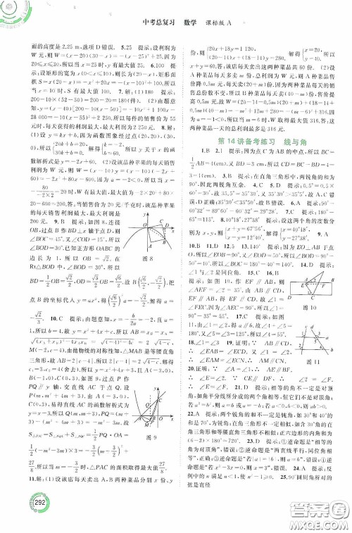 广西教育出版社2020中考先锋中考总复习数学课标版A答案