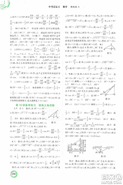 广西教育出版社2020中考先锋中考总复习数学课标版A答案