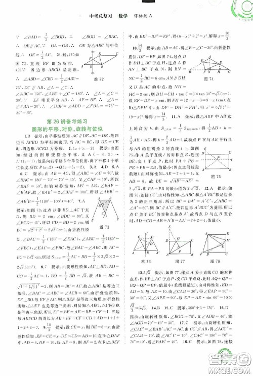 广西教育出版社2020中考先锋中考总复习数学课标版A答案