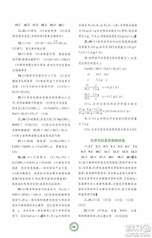 广西教育出版社2020中考先锋中考总复习配套测试卷化学课标版A答案 广西教育出版社2020中考先锋中考总复习配套测试卷化学课标版A答案