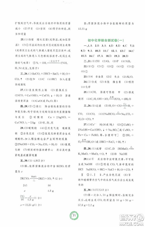 广西教育出版社2020中考先锋中考总复习配套测试卷化学课标版A答案 广西教育出版社2020中考先锋中考总复习配套测试卷化学课标版A答案