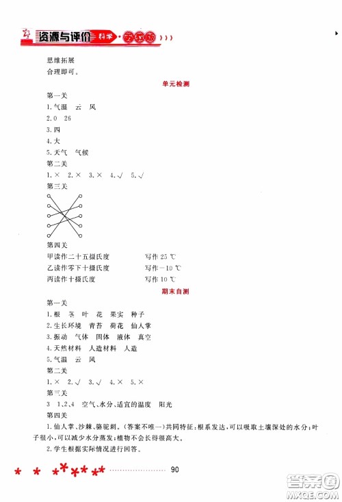 2020年资源与评价科学三年级下册苏教版参考答案 2020年资源与评价科学三年级下册苏教版参考答案