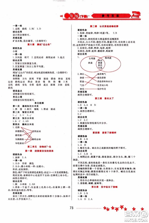 2020年资源与评价科学三年级下册教科版参考答案