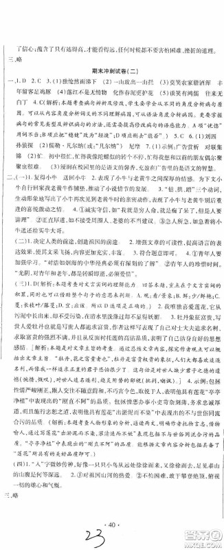 全程测评试卷2020期末复习大冲刺语文七年级下册答案 全程测评试卷2020期末复习大冲刺语文七年级下册答案