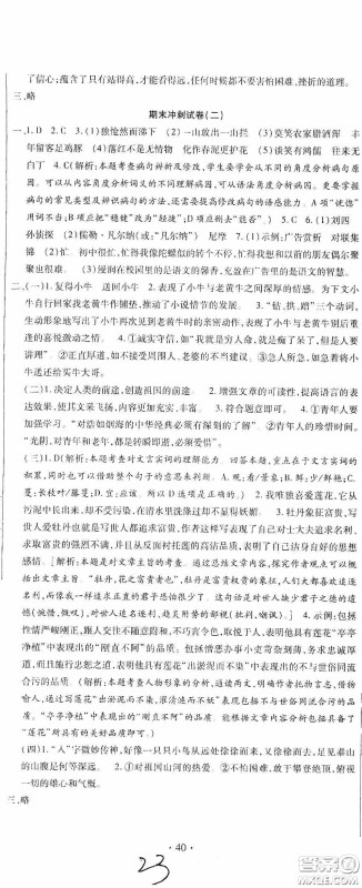 全程测评试卷2020期末复习大冲刺语文七年级下册答案