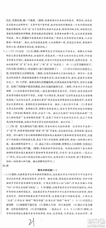 全程测评试卷2020期末复习大冲刺语文七年级下册答案