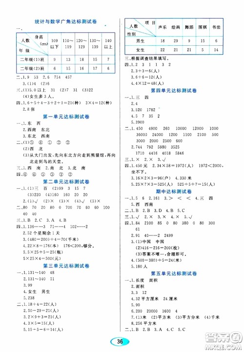 2020年资源与评价数学三年级下册人教版参考答案