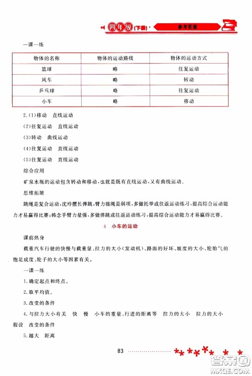 2020年资源与评价科学四年级下册苏教版参考答案