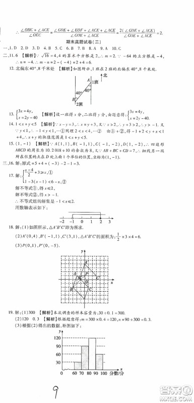 全程测评试卷2020期末复习大冲刺数学七年级下册答案