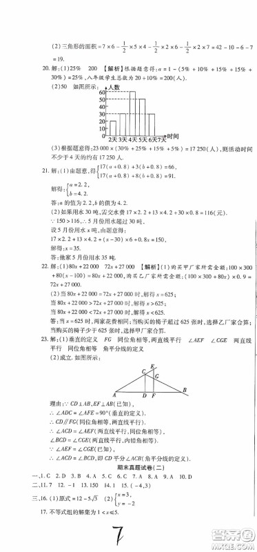 全程测评试卷2020期末复习大冲刺数学七年级下册答案 全程测评试卷2020期末复习大冲刺数学七年级下册答案