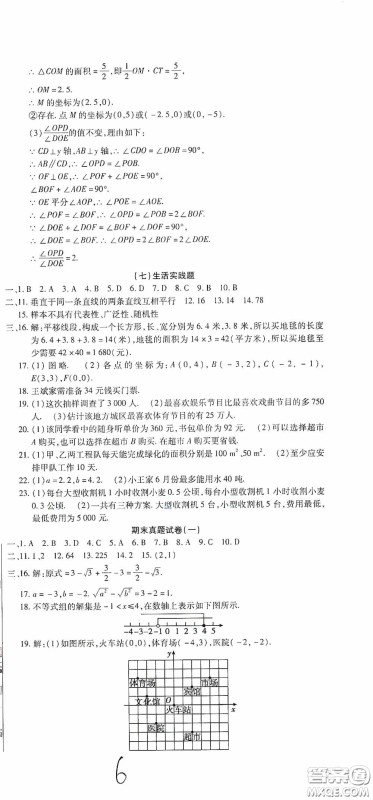 全程测评试卷2020期末复习大冲刺数学七年级下册答案 全程测评试卷2020期末复习大冲刺数学七年级下册答案