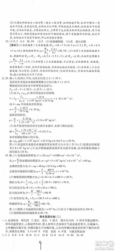 全程测评试卷2020期末复习大冲刺八年级物理下册答案