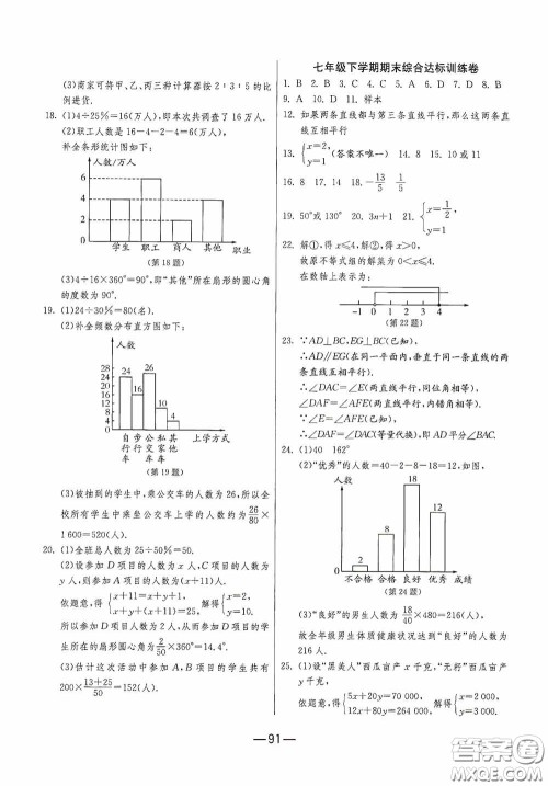 江苏人民出版社2020期末闯关冲刺100分七年级数学下册RMJY版答案 江苏人民出版社2020期末闯关冲刺100分七年级数学下册RMJY版答案