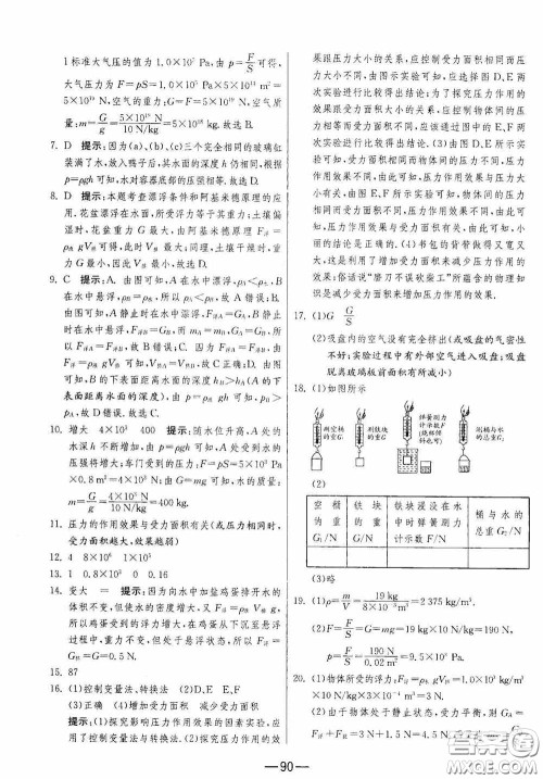 江苏人民出版社2020期末闯关冲刺100分八年级物理下册苏科版答案