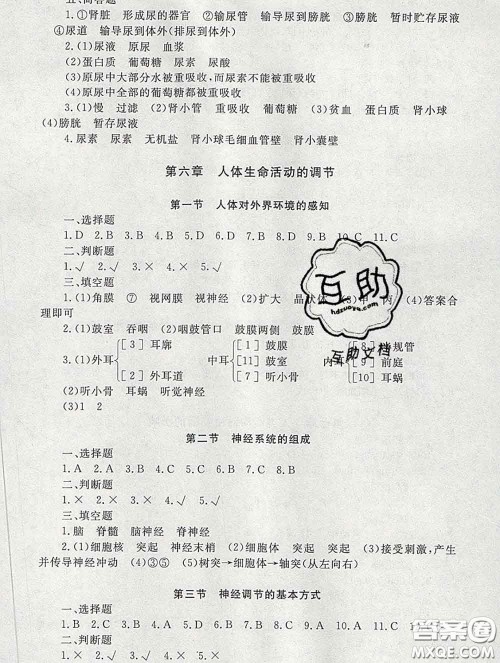 2020春海淀名师伴你学同步学练测七年级生物下册人教版答案