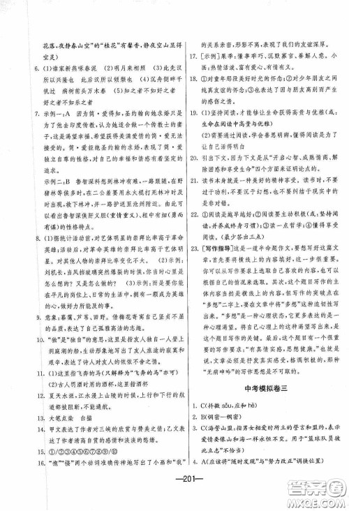 江苏人民出版社2020期末闯关冲刺100分九年级全一册语文人民教育RMJY版答案 江苏人民出版社2020期末闯关冲刺100分九年级全一册语文人民教育RMJY版答案
