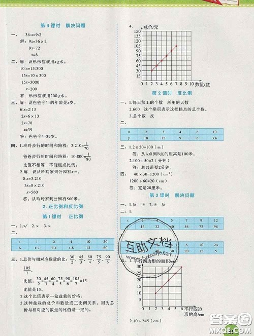 西安出版社2020新版黄冈随堂练六年级数学下册人教版答案